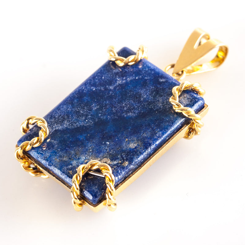 18k Yellow Gold Rectangle AA Lapis Lazuli Reversible Style Pendant 7.10g