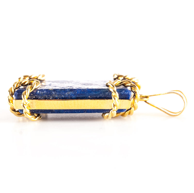 18k Yellow Gold Rectangle AA Lapis Lazuli Reversible Style Pendant 7.10g