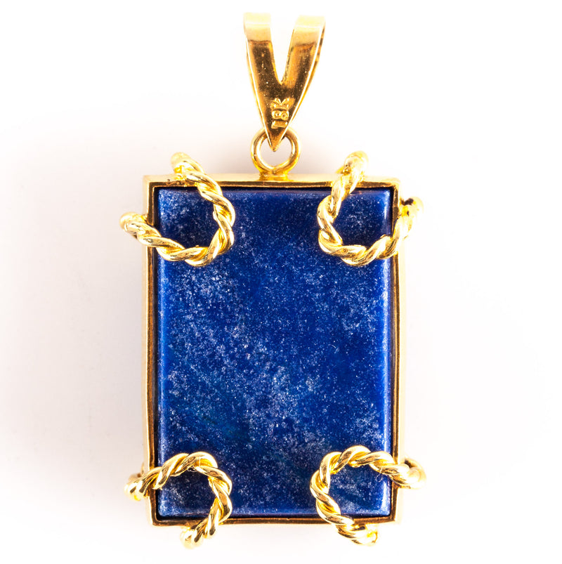 18k Yellow Gold Rectangle AA Lapis Lazuli Reversible Style Pendant 7.10g