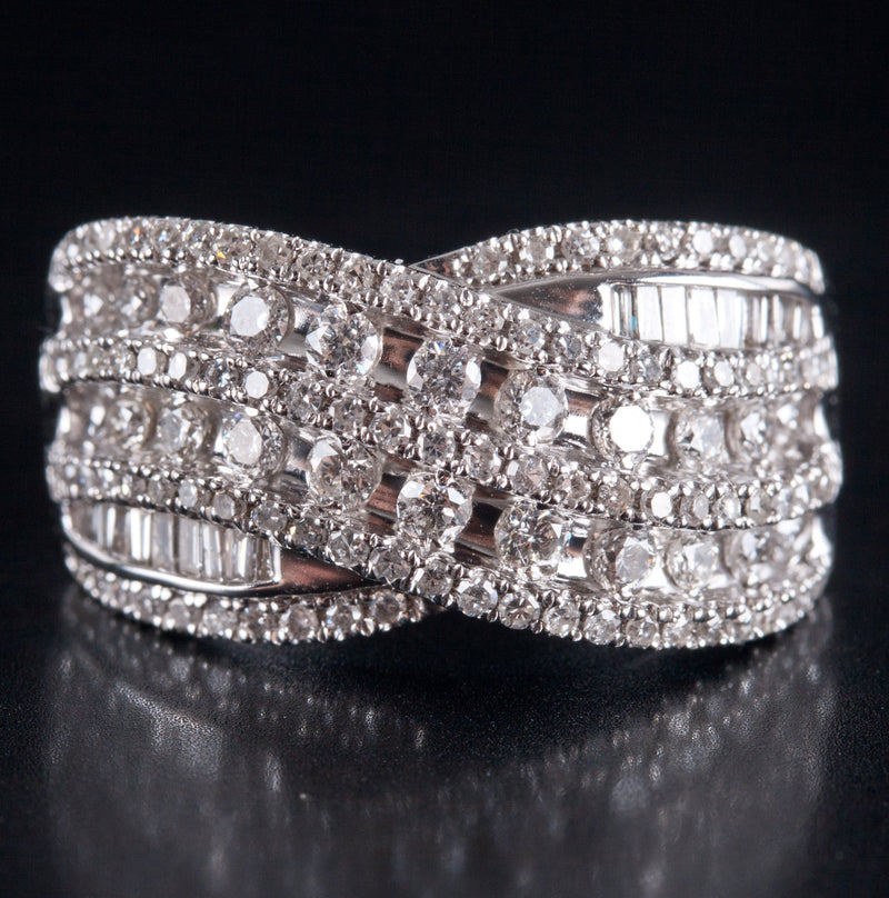 14k White Gold Round Baguette Diamond Cluster Cocktail Style Ring .8775ctw 6.72g