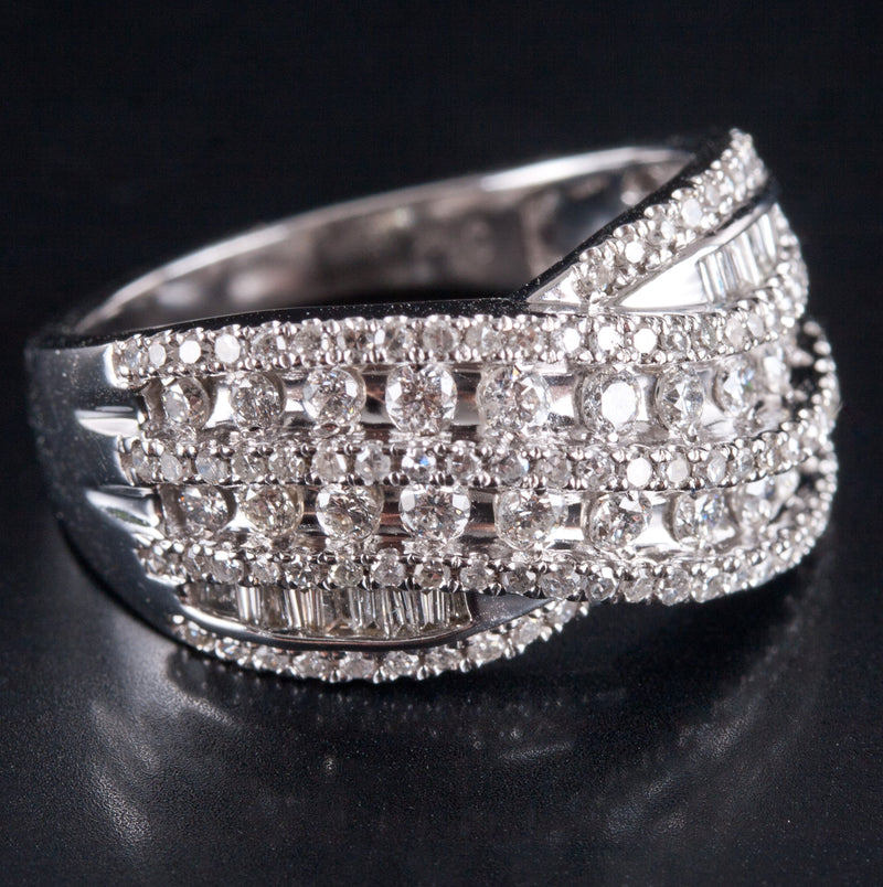 14k White Gold Round Baguette Diamond Cluster Cocktail Style Ring .8775ctw 6.72g