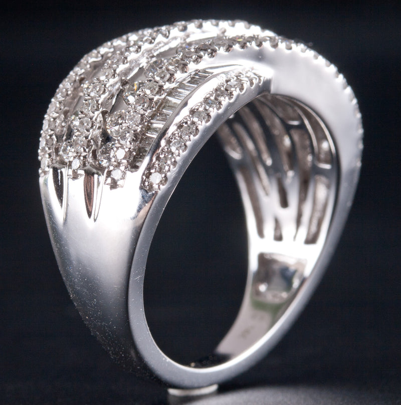 14k White Gold Round Baguette Diamond Cluster Cocktail Style Ring .8775ctw 6.72g