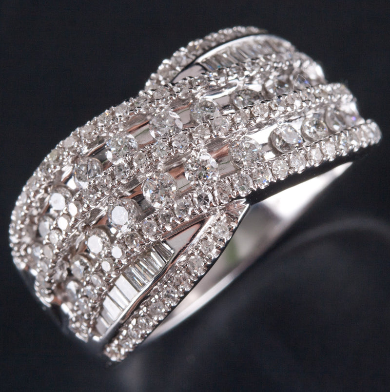 14k White Gold Round Baguette Diamond Cluster Cocktail Style Ring .8775ctw 6.72g