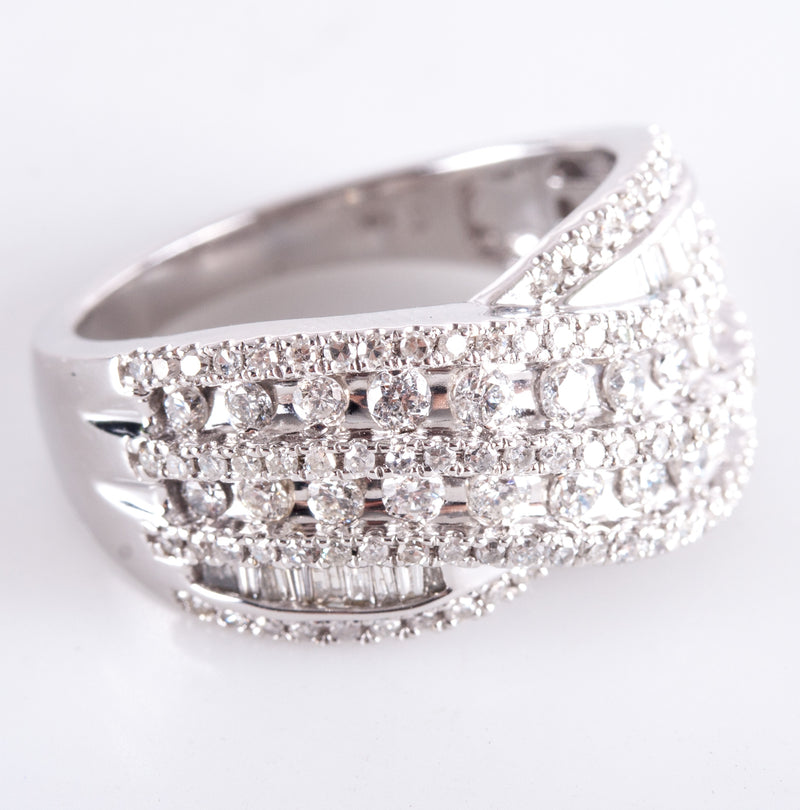 14k White Gold Round Baguette Diamond Cluster Cocktail Style Ring .8775ctw 6.72g