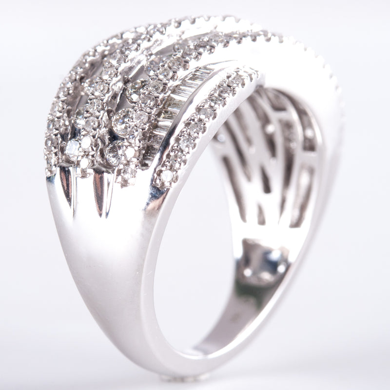 14k White Gold Round Baguette Diamond Cluster Cocktail Style Ring .8775ctw 6.72g