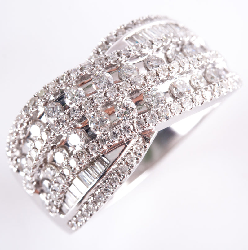 14k White Gold Round Baguette Diamond Cluster Cocktail Style Ring .8775ctw 6.72g