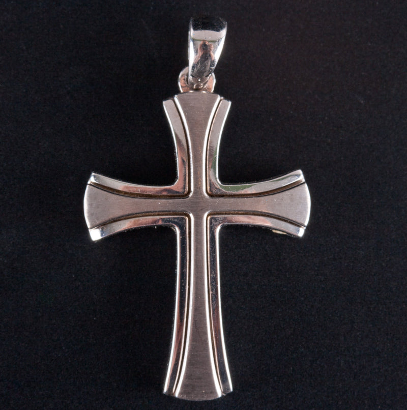 14k White Gold Brushed Finish Double Cross Style Pendant 3.37g 17.4mm x 29.7mm