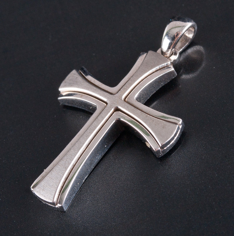 14k White Gold Brushed Finish Double Cross Style Pendant 3.37g 17.4mm x 29.7mm