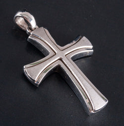 14k White Gold Brushed Finish Double Cross Style Pendant 3.37g 17.4mm x 29.7mm