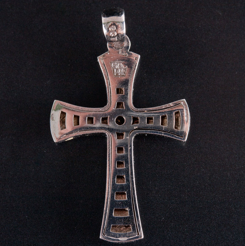 14k White Gold Brushed Finish Double Cross Style Pendant 3.37g 17.4mm x 29.7mm