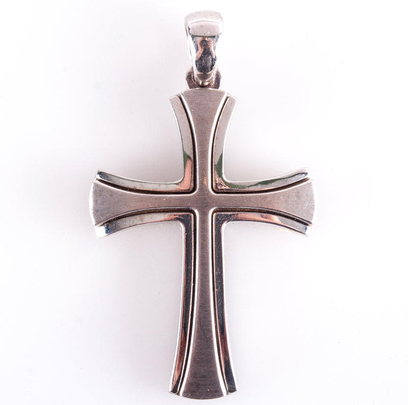 14k White Gold Brushed Finish Double Cross Style Pendant 3.37g 17.4mm x 29.7mm