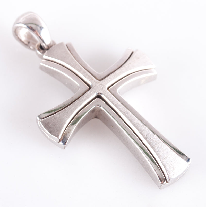 14k White Gold Brushed Finish Double Cross Style Pendant 3.37g 17.4mm x 29.7mm