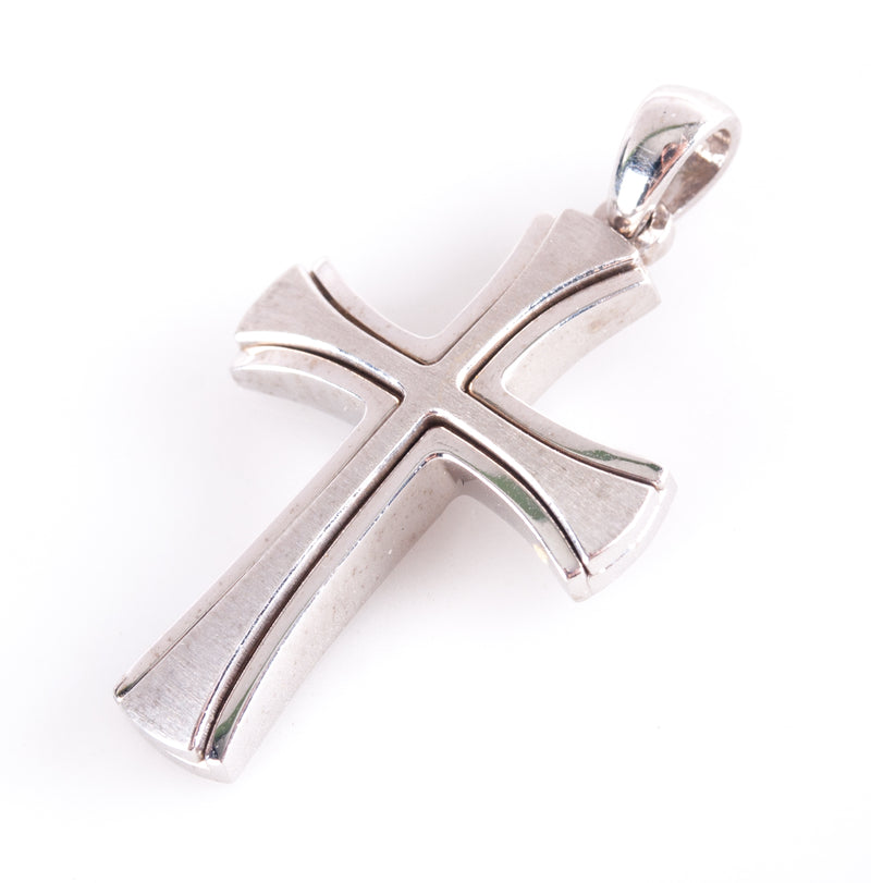 14k White Gold Brushed Finish Double Cross Style Pendant 3.37g 17.4mm x 29.7mm