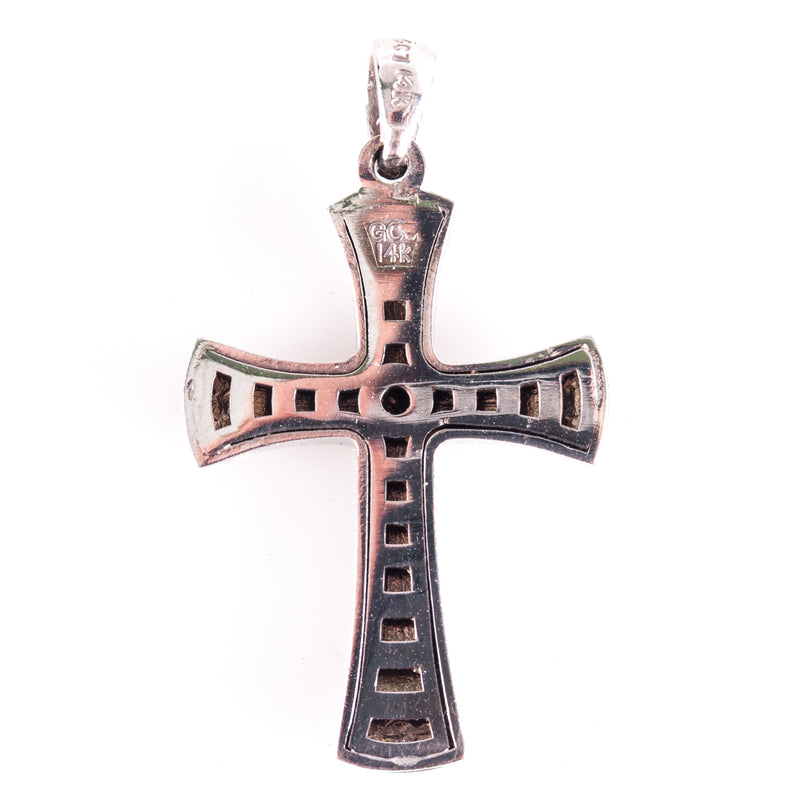 14k White Gold Brushed Finish Double Cross Style Pendant 3.37g 17.4mm x 29.7mm