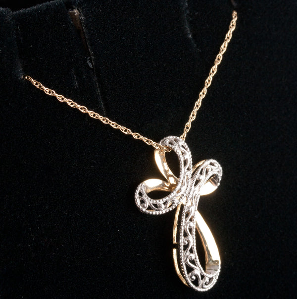 14k Yellow White Gold Cross Necklace W/ 18" Chain 1.40g 21.9mm x 14.4mm