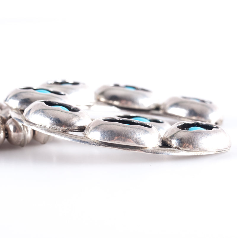 Vintage 1970s Sterling Silver Navajo Sleeping Beauty Turquoise Squash Blossom