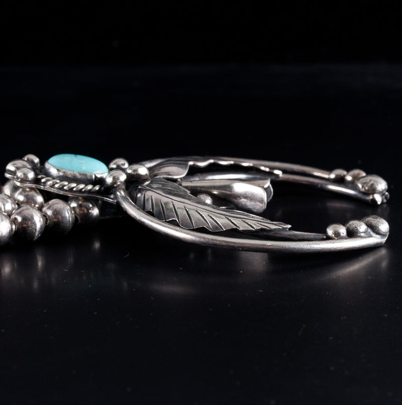 Vintage 1970's Sterling Silver Navajo Cabochon Turquoise Squash Blossom 180.3g
