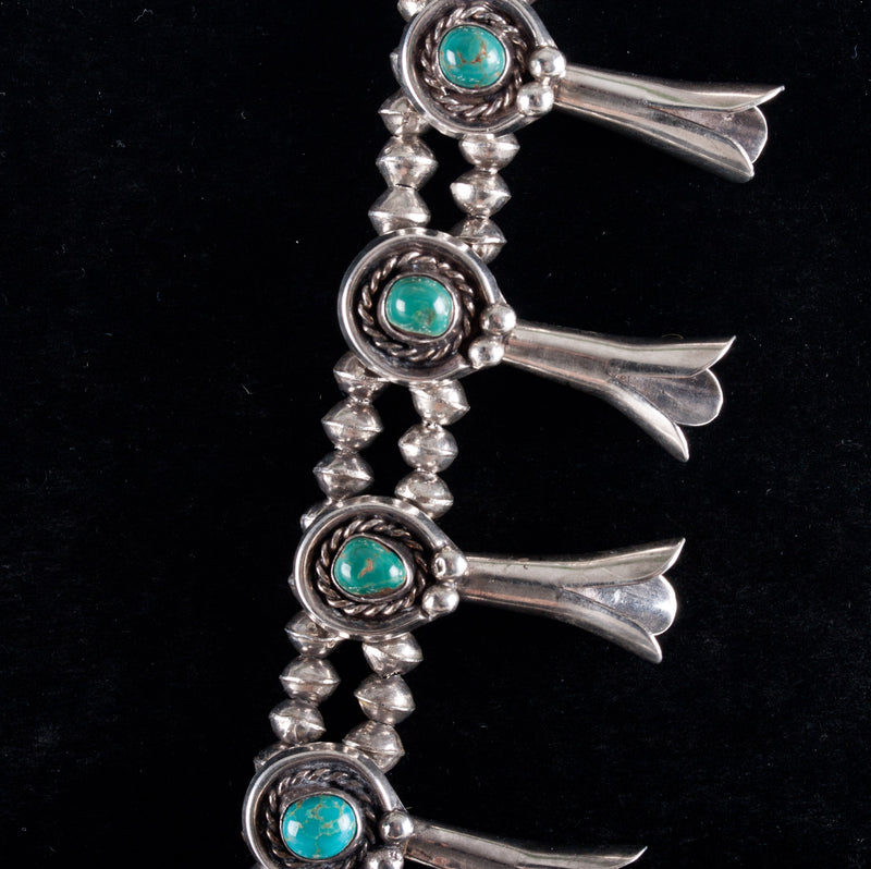 Vintage 1970s Sterling Silver Navajo Royston Turquoise Squash Blossom 107.6g