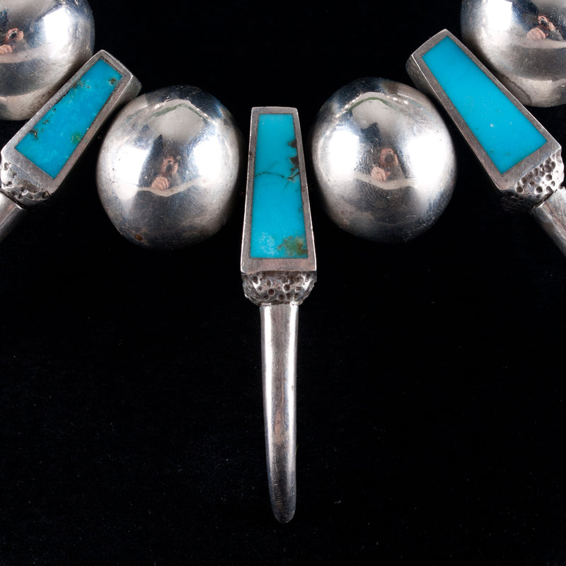 Vintage 1970's Sterling Silver Navajo Inlay Turquoise Claw Style Necklace 243.7g