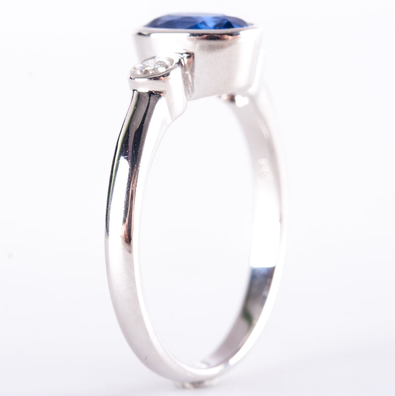 14k White Gold Oval Ceylon Blue Sapphire Round Diamond Ring 1.23ctw 2.75g