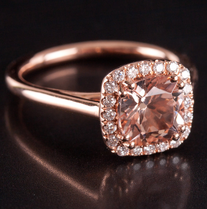 14k Rose Gold Cushion Morganite Diamond Halo Style Engagement Ring 1.70ctw 3.6g