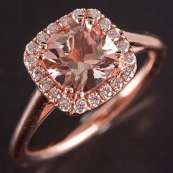 14k Rose Gold Cushion Morganite Diamond Halo Style Engagement Ring 1.70ctw 3.6g