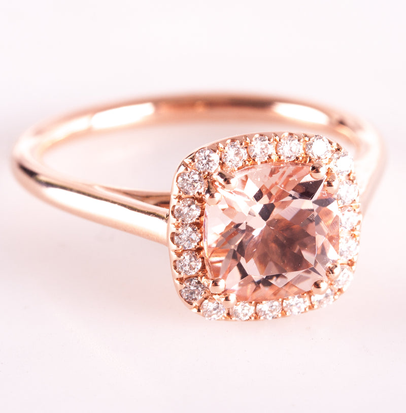 14k Rose Gold Cushion Morganite Diamond Halo Style Engagement Ring 1.70ctw 3.6g