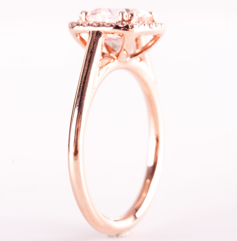 14k Rose Gold Cushion Morganite Diamond Halo Style Engagement Ring 1.70ctw 3.6g