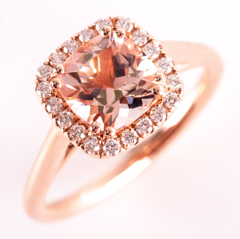 14k Rose Gold Cushion Morganite Diamond Halo Style Engagement Ring 1.70ctw 3.6g