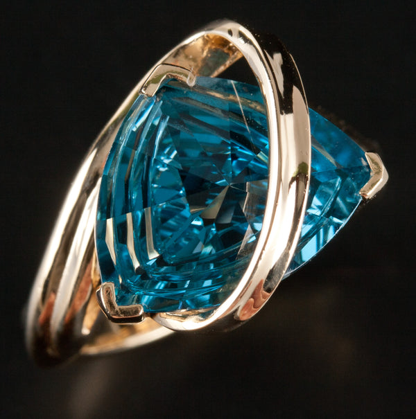 14k Yellow Gold Fancy London Blue Topaz Solitaire Ring 7.69ct 7.15g