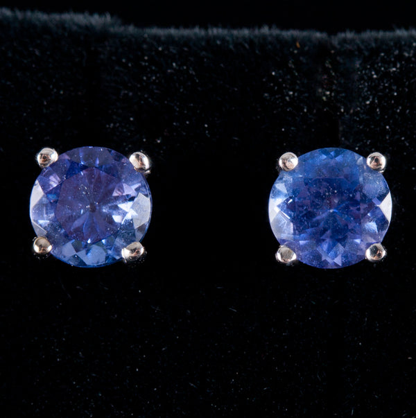 14k White Gold Round AA Tanzanite Solitaire Stud Earrings 1.16ctw 1.07g