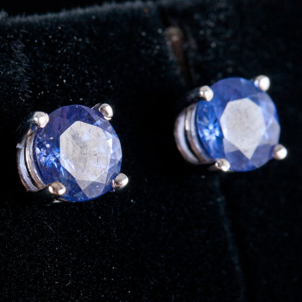 14k White Gold Round AA Tanzanite Solitaire Stud Earrings 1.16ctw 1.07g