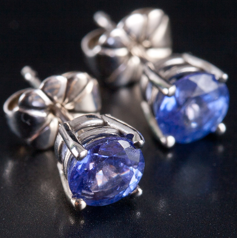 14k White Gold Round AA Tanzanite Solitaire Stud Earrings 1.16ctw 1.07g