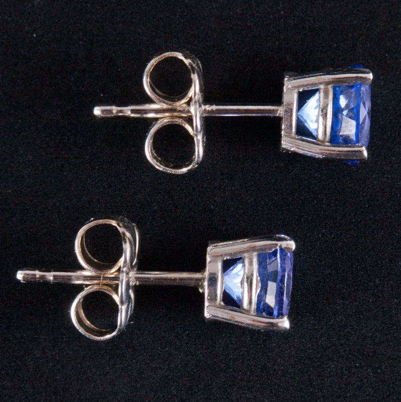 14k White Gold Round AA Tanzanite Solitaire Stud Earrings 1.16ctw 1.07g