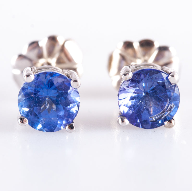 14k White Gold Round AA Tanzanite Solitaire Stud Earrings 1.16ctw 1.07g