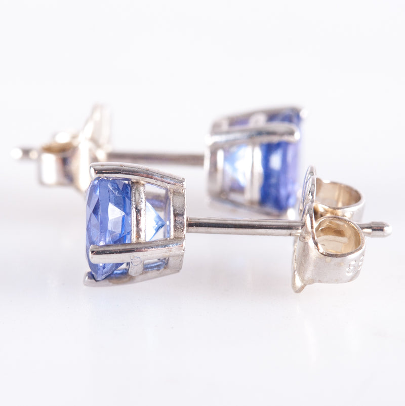 14k White Gold Round AA Tanzanite Solitaire Stud Earrings 1.16ctw 1.07g