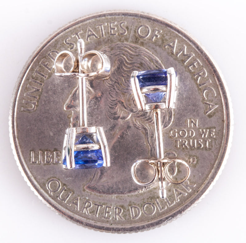 14k White Gold Round AA Tanzanite Solitaire Stud Earrings 1.16ctw 1.07g