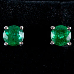 14k White Gold Round AA Emerald Solitaire Stud Earrings .60ctw .87g