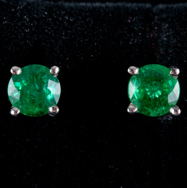 14k White Gold Round AA Emerald Solitaire Stud Earrings .60ctw .87g