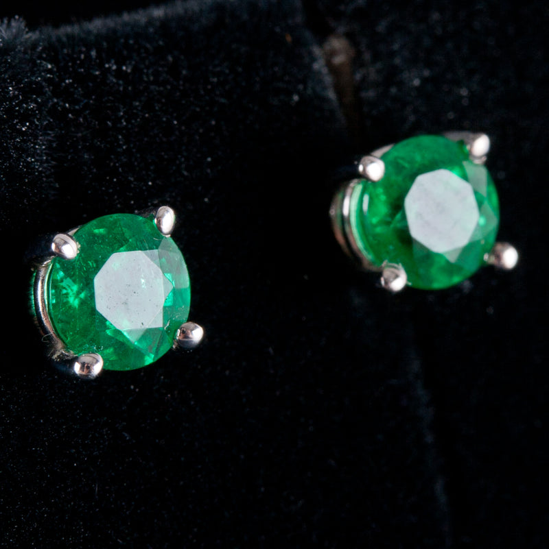 14k White Gold Round AA Emerald Solitaire Stud Earrings .60ctw .87g