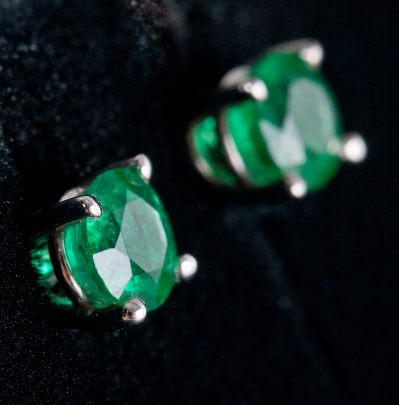 14k White Gold Round AA Emerald Solitaire Stud Earrings .60ctw .87g