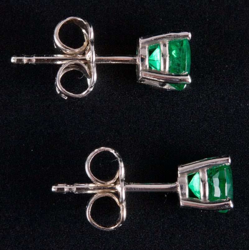 14k White Gold Round AA Emerald Solitaire Stud Earrings .60ctw .87g