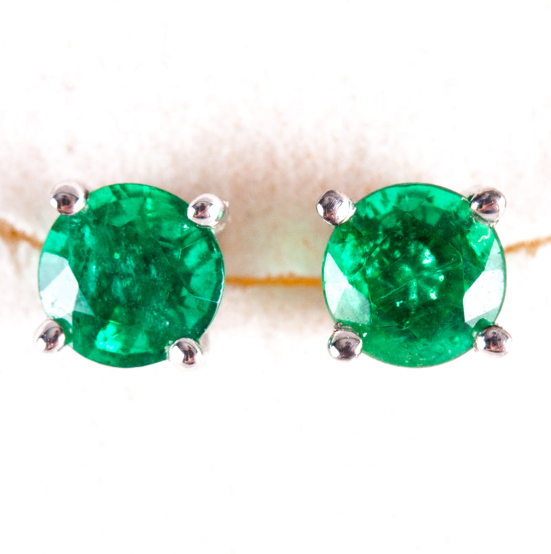 14k White Gold Round AA Emerald Solitaire Stud Earrings .60ctw .87g