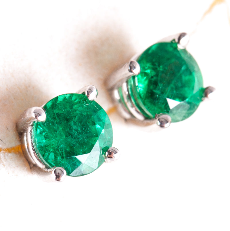 14k White Gold Round AA Emerald Solitaire Stud Earrings .60ctw .87g