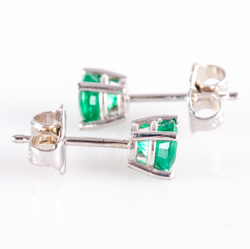 14k White Gold Round AA Emerald Solitaire Stud Earrings .60ctw .87g