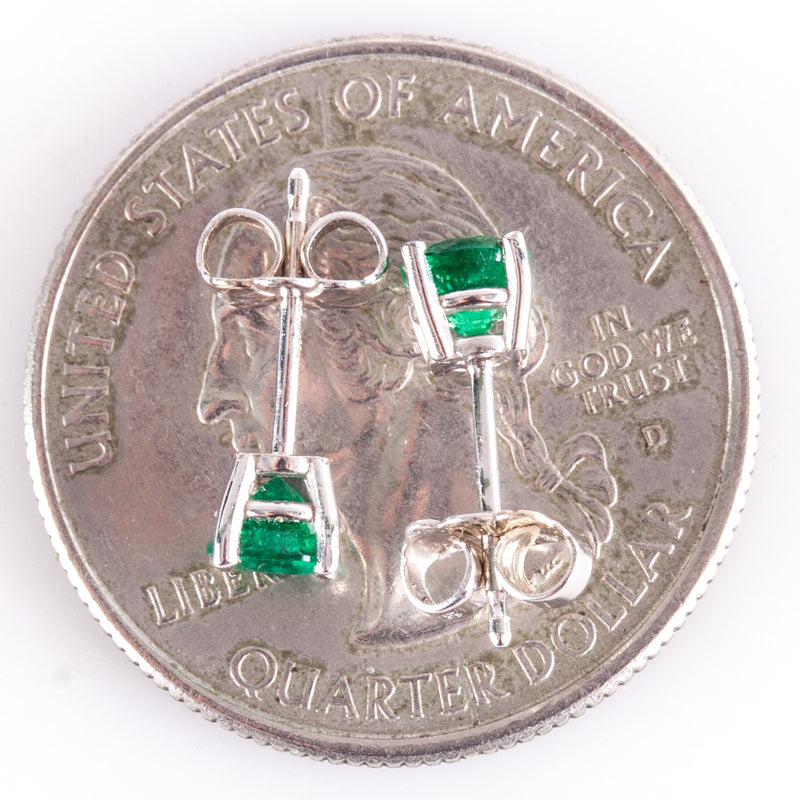 14k White Gold Round AA Emerald Solitaire Stud Earrings .60ctw .87g