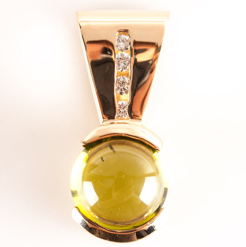 14k Yellow Gold Round Cabochon Peridot Diamond Slide Style Pendant 5.68ctw 7.25g