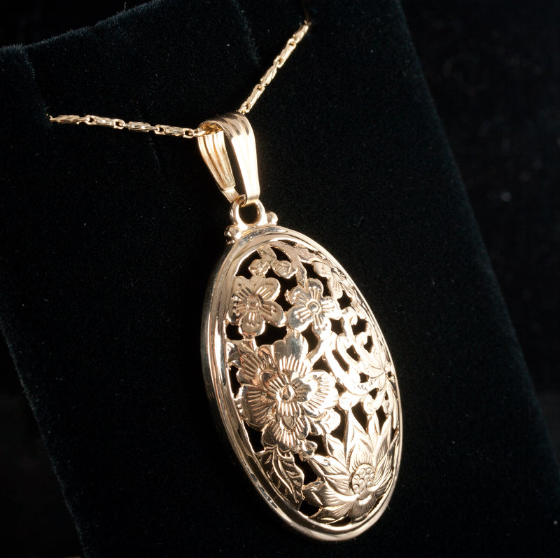 14k Yellow Gold Floral Style Pendant Necklace W/ 16" Chain 8.25g