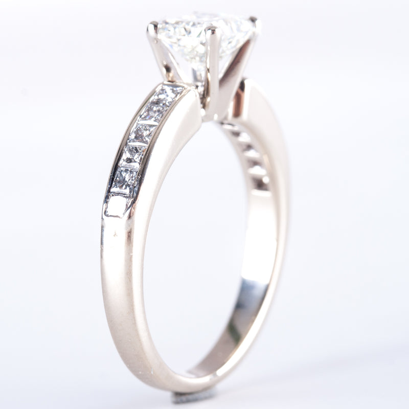 18k White Gold Radiant Diamond Solitaire Engagement Ring W/ Accents 1.38ctw