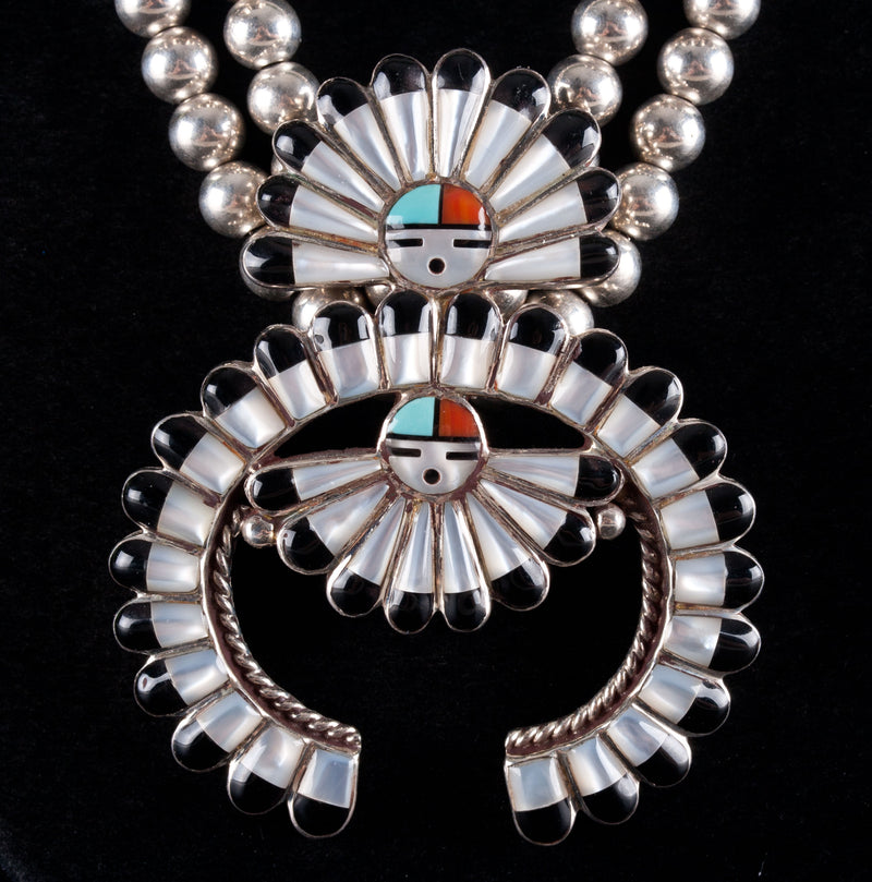 Vintage 1960's Sterling Silver Zuni Sunface Multi-Stone Necklace Earring Set